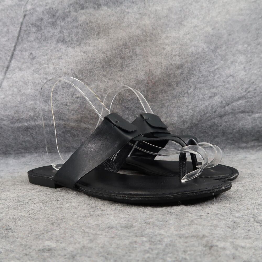 Korks Shoes Womens 9 Sandals Casual T Strap Thong Flats Slip On Black Comfort